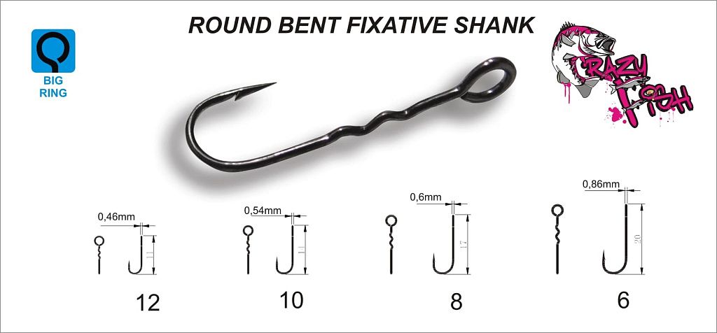 Одинарный крючок Crazy Fish Round Bent Fixative Shank №8 7 шт
