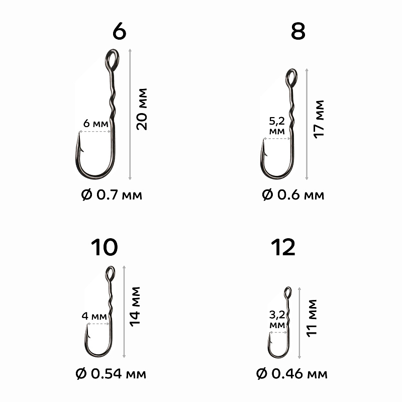 Одинарный крючок CF Round bent fixative shank №12 15 шт